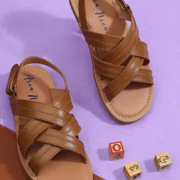 Aria Nica Boys Criss Cross Strap Leather Comfort Sandals-picture-40