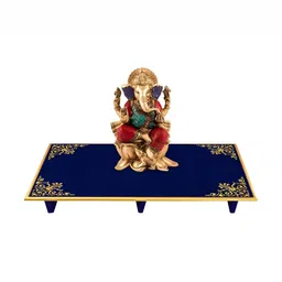 Lal Haveli Blue Wooden Chowki Stool-image-64