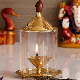 eCraftIndia Gold-Toned Brass Akhand Diya with Glass-picture-10