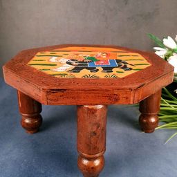apka mart Brown & Yellow Wooden Chowki Bajot-picture-11