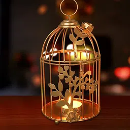 Homesake Gold-Toned Bird Cage Light Mandir Decoration-image-6