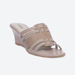 Biba Beige Textured PU Wedge Sandals-picture-6