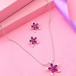 Estele Rhodium Plated Star Shaped Pendant Set with Austrian Crystals image 1