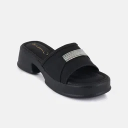 Mast & Harbour Black Embellished Open Toe Platform Heels image 5