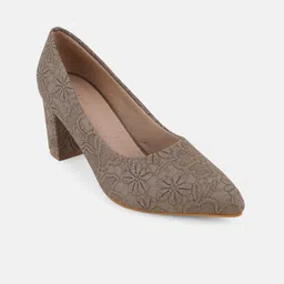 Mast & Harbour Grey Textured Round Toe Block Heeled Pumps image 2