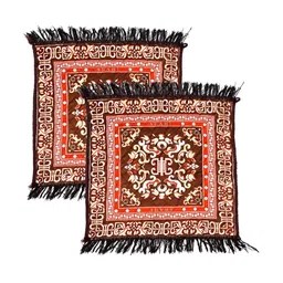 RRC Coffee Brown & Red 2 Pcs Printed Velvet Pooja Asan Mat image 3