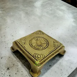 Aakrati Yellow Lotus Engraved Pooja Chowki image 5