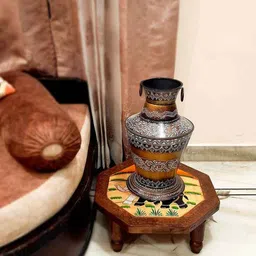 apka mart Brown and Yellow Wooden Bajot Chowki Bajot image 3