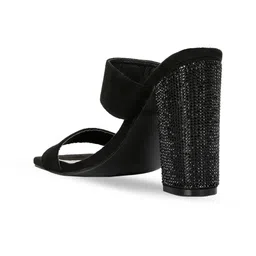 London Rag Black Embellished Suede Party Block Heels image 3