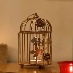 Homesake Gold-Toned Bird Cage Light Mandir Decoration image 2