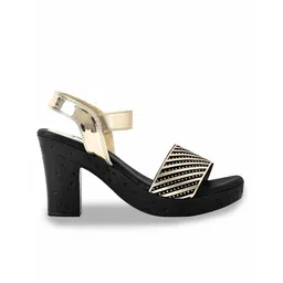 Jove Gold-Toned & Black Striped Leather Block Heels image 3