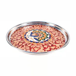 Apka Mart Gold & Red Floral Pooja Thali Plate with Peacock Design image 4