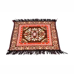 RRC Coffee Brown & Red 2 Pcs Printed Velvet Pooja Asan Mat image 4