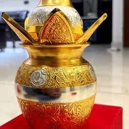 DSH Crafting Your Curiosity Gold toned Textured Brass Pooja Kalash with Coconut & Leaf image 2