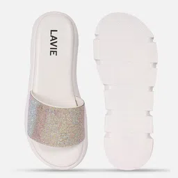 Lavie White Embellished Party High-Top Flatform Sandals image 4
