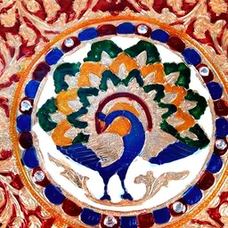 Apka Mart Gold & Red Floral Pooja Thali Plate with Peacock Design image 5