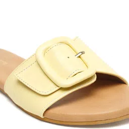 Bruno Manetti Women Yellow Open Toe Flats with Buckles image 2