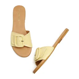 Bruno Manetti Women Yellow Open Toe Flats with Buckles image 5