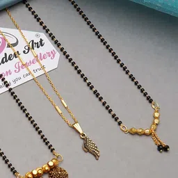 Ramdev Art Fashion Jwellery Pack Of 4 Gold Plated Stone Studded & Beaded Mangalsutras image 3