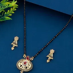 Silver Shine Gold-Plated & Red Diamond-Studded Mangalsutra Set-picture-23