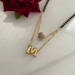 Digital Dress Room Gold-Plated American Diamond-Studded M Letter Pendant Mangalsutra-picture-16
