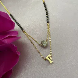 Digital Dress Room Gold-Plated F Letter Shape AD Stone-Studded Ball & Beaded Mangalsutra-image-69