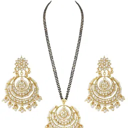 I Jewels Gold-Plated Gold-Toned White Kundan Studded & Pearl Beaded Mangalsutra-picture-29