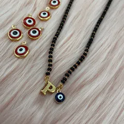 Digital Dress Room Gold-Plated Beaded P Letter Alphabet Evil Eye Mangalsutra-picture-13