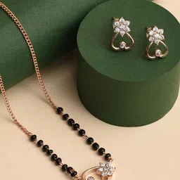 XPNSV Gold-Plated AD Stone Studded & Beaded Mangalsutra With Earrings-picture-31