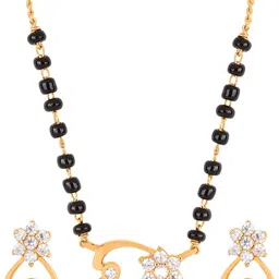 XPNSV Gold-Plated AD Stone Studded & Beaded Mangalsutra With Earrings image 5
