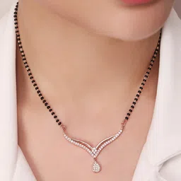 Zavya 925 Sterling Silver Rose Gold-Plated Artificial Stones and Beads Mangalsutra image 4