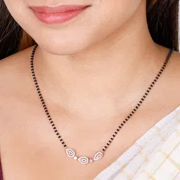 GIVA 925 Sterling Silver Black & White Rose Gold-Plated Beaded Stone Studded Mangalsutra image 2