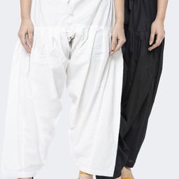 GRACIT Women Pack of 2 Black & White Solid Cotton Salwar-picture-2