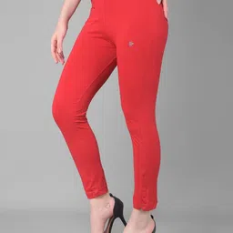 comfort lady Women Regular Fit Red Cotton Blend Trousers image 3