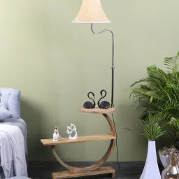 sapphire Gerard Cream Iron Shade Shelf Floor Lamp With Wood Base image 1