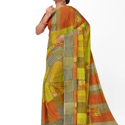 KALINI Yellow & Green Ethnic Motifs Pure Georgette Dharmavaram Saree image 2