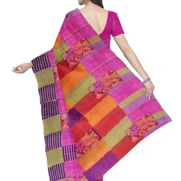 Florence Women Assorted Ethnic Motifs Fusion Dharmavaram Saree With Unstithed Blouse image 3