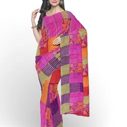 Florence Women Assorted Ethnic Motifs Fusion Dharmavaram Saree With Unstithed Blouse image 4