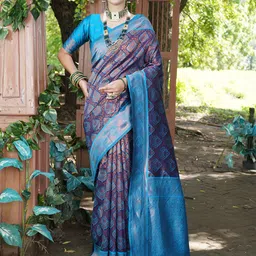 Anouk Blue & Copper-Toned Ethnic Motifs Woven Design Zari Art Silk Kanjeevaram Saree-image-16