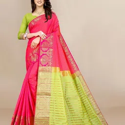 VAIRAGEE Pink & Green Woven Design Zari Saree image 1