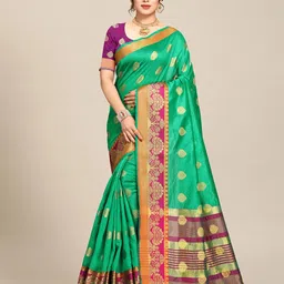 MS RETAIL Green & Pink Ethnic Motifs Zari Art Silk Dharmavaram Saree image 1