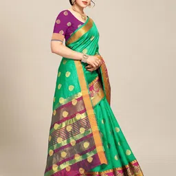 MS RETAIL Green & Pink Ethnic Motifs Zari Art Silk Dharmavaram Saree image 2