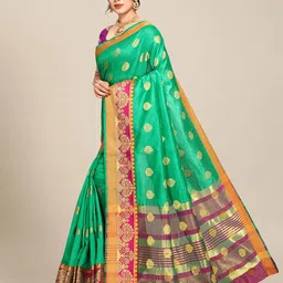 MS RETAIL Green & Pink Ethnic Motifs Zari Art Silk Dharmavaram Saree image 3