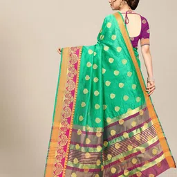MS RETAIL Green & Pink Ethnic Motifs Zari Art Silk Dharmavaram Saree image 4