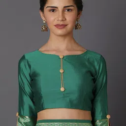 Mitera Green & Gold-Toned Zari Silk Blend Kanjeevaram Saree image 5