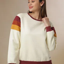 Campus Sutra Women Cream-Coloured & Mustard Striped Colourblocked Pullover-picture-15