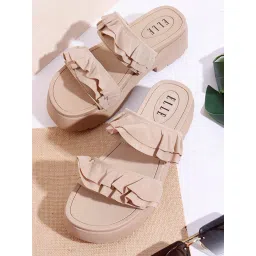 ELLE Women Cream Platform Sandals with Double Strap image 3