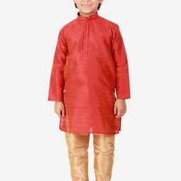 Pro-Ethic STYLE DEVELOPER Boys Red Dupion Silk Kurta with Pyjamas-picture-47