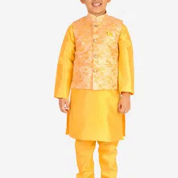 Pro-Ethic STYLE DEVELOPER Boys Yellow Kurta with Pyjamas & with Nehru Jacket-picture-48