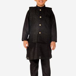 Pro-Ethic STYLE DEVELOPER Boys Sequinned Pure Silk Kurta with Pyjamas & Nehru jacket-picture-27
